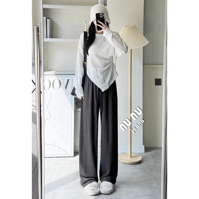 高腰 寬褲  羊絨闊腿褲 糯米褲 女裝 落地褲 棉褲 直筒褲 休閒褲 休閒長褲 女裝 長褲女 女生長褲 韓國 保暖褲-細節圖2