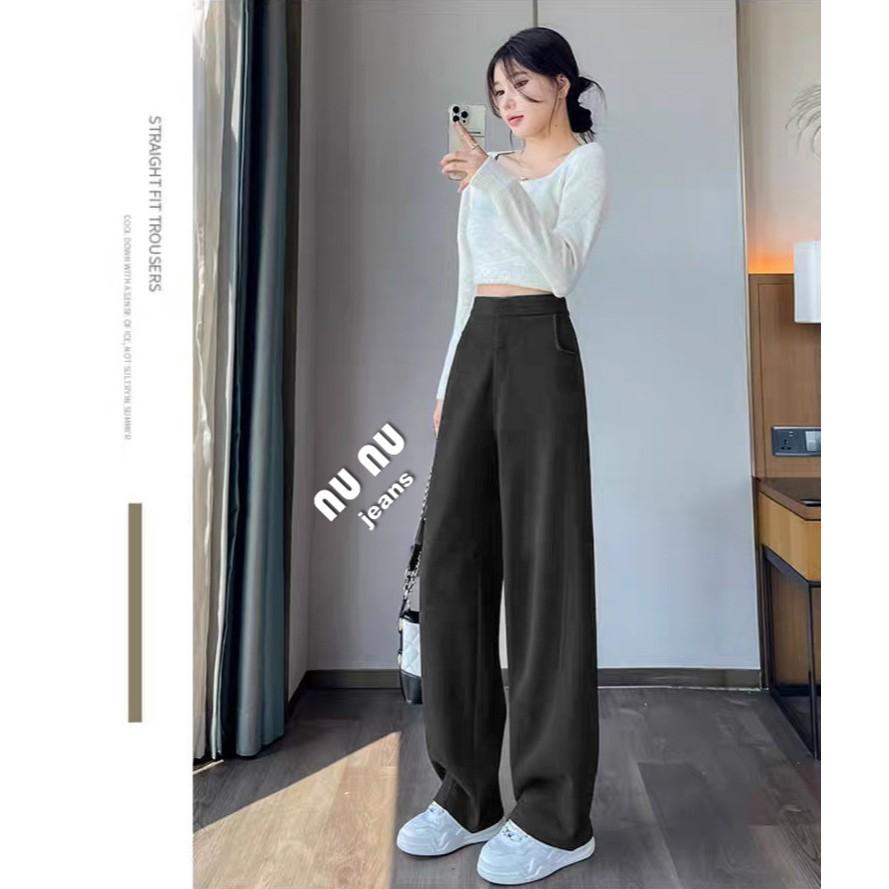 高腰 寬褲  羊絨闊腿褲 糯米褲 女裝 落地褲 棉褲 直筒褲 休閒褲 休閒長褲 女裝 長褲女 女生長褲 韓國 保暖褲-細節圖3