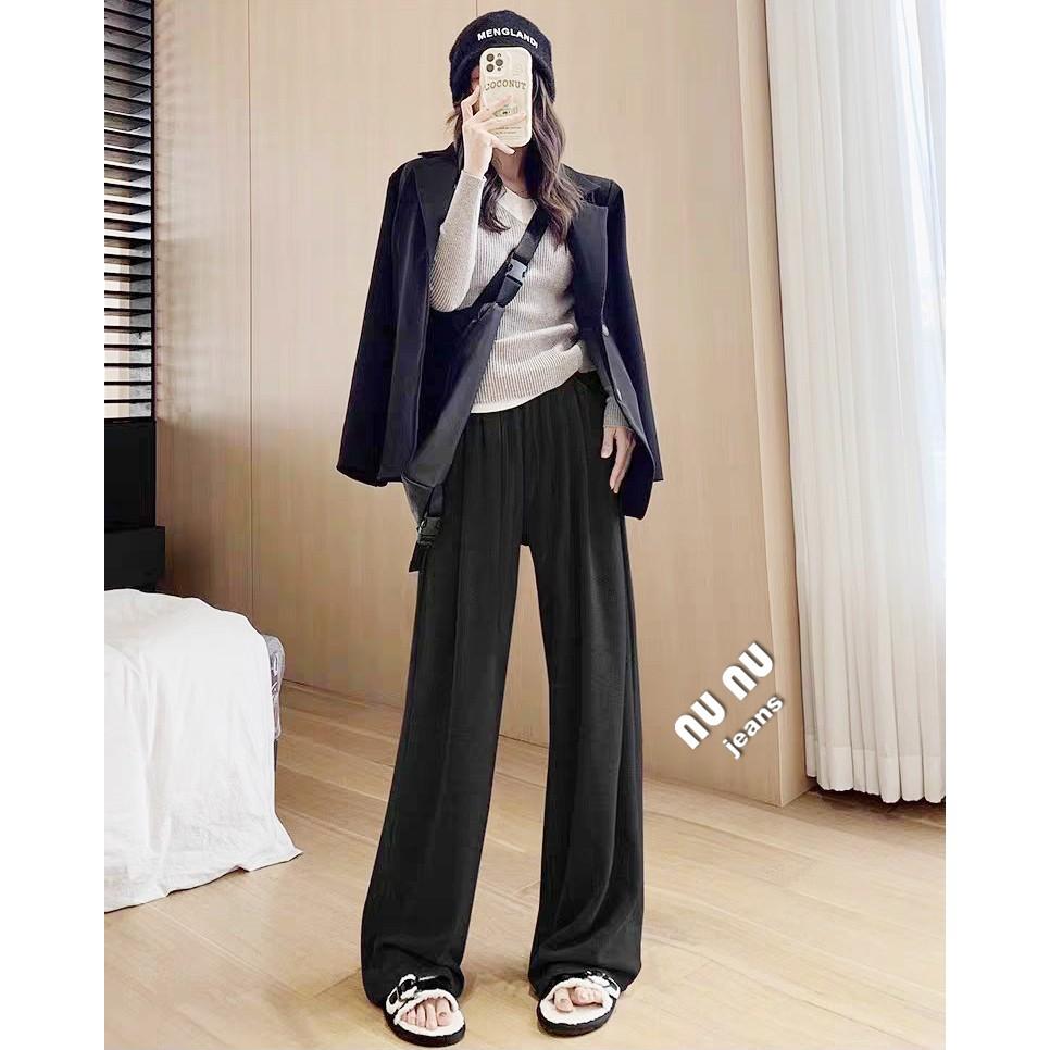 高腰 寬褲  羊絨闊腿褲 糯米褲 女裝 落地褲 棉褲 直筒褲 休閒褲 休閒長褲 女裝 長褲女 女生長褲 韓國 保暖褲-細節圖4