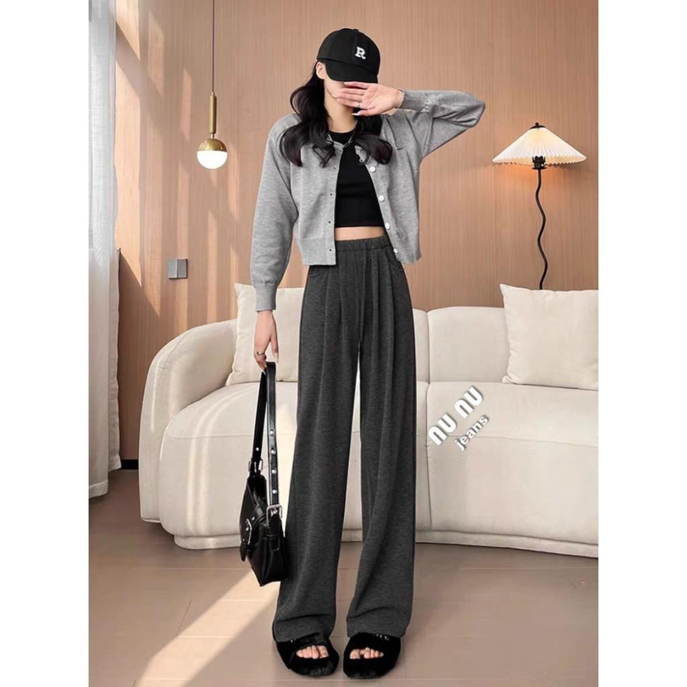 高腰 寬褲  羊絨闊腿褲 糯米褲 女裝 落地褲 棉褲 直筒褲 休閒褲 休閒長褲 女裝 長褲女 女生長褲 韓國 保暖褲-細節圖5