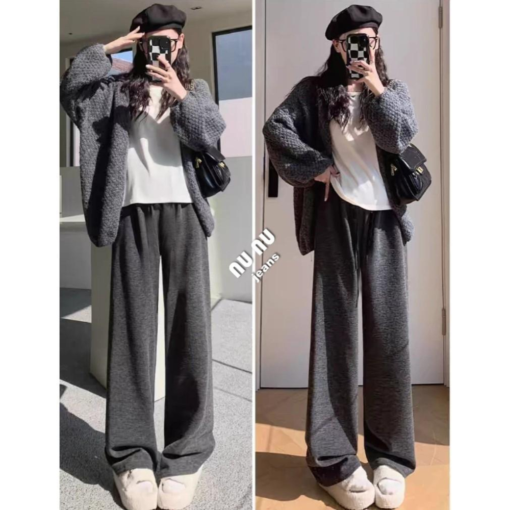 高腰 寬褲  羊絨闊腿褲 糯米褲 女裝 落地褲 棉褲 直筒褲 休閒褲 休閒長褲 女裝 長褲女 女生長褲 韓國 保暖褲-細節圖7