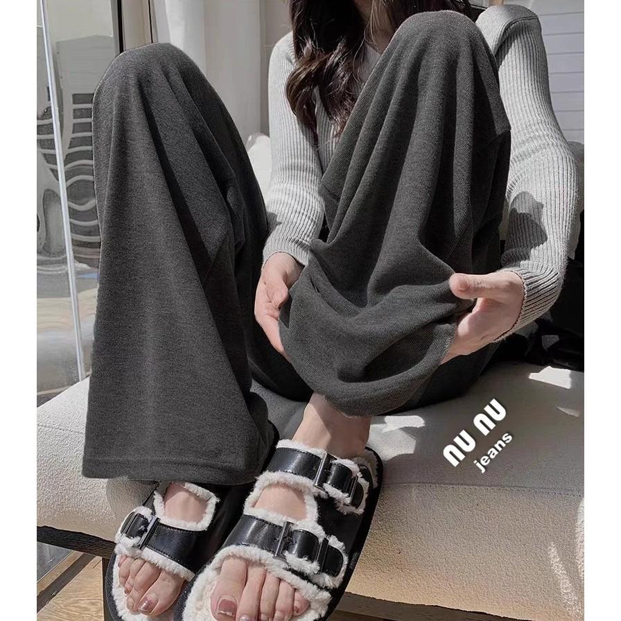 高腰 寬褲  羊絨闊腿褲 糯米褲 女裝 落地褲 棉褲 直筒褲 休閒褲 休閒長褲 女裝 長褲女 女生長褲 韓國 保暖褲-細節圖8