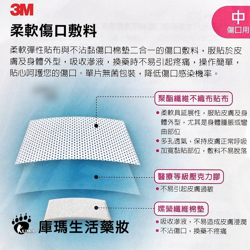 3M 柔軟傷口敷料 大傷口2片/中傷口3片/小傷口5片 【庫瑪生活藥妝】3566PP 3564PP 3562PP-細節圖7