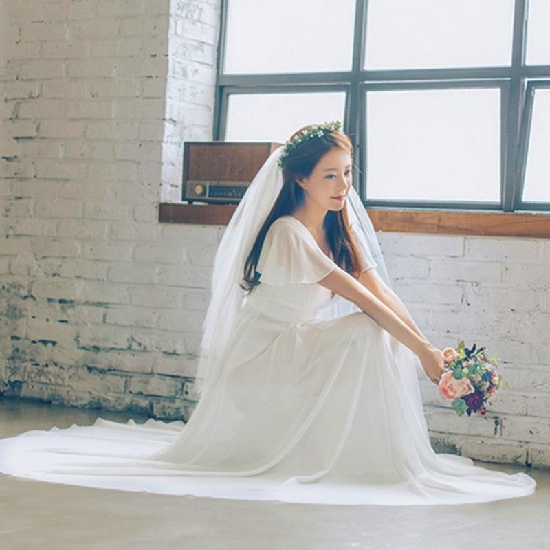 旗艦店輕婚紗旅拍森系雙肩V領長款新娘結婚出門2023新款夏季攝影禮服女-細節圖4