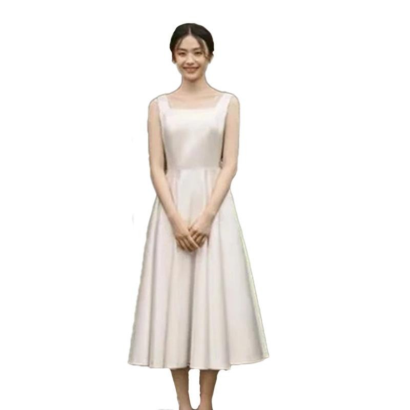 旗艦店2023新款輕婚紗法式簡約緞面旅拍登記小禮服領證小白裙平時可穿女-細節圖5