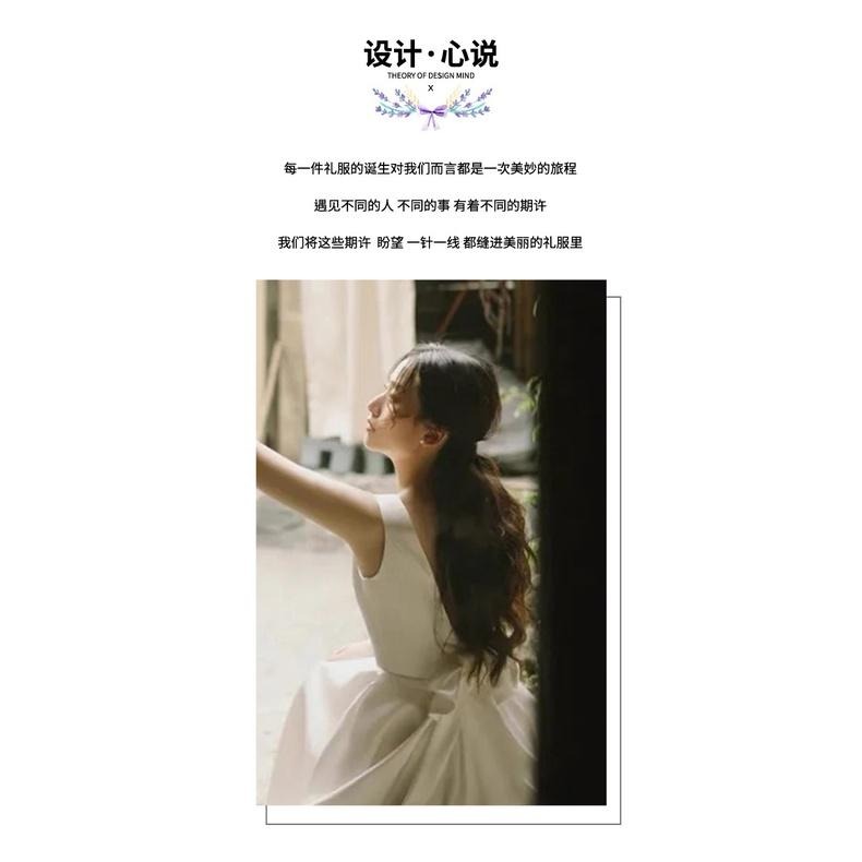 旗艦店2023新款輕婚紗法式簡約緞面旅拍登記小禮服領證小白裙平時可穿女-細節圖8