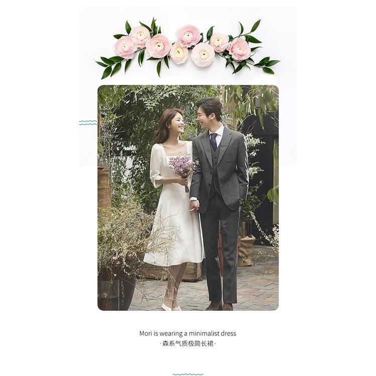 旗艦店法式輕婚紗2023新款新娘復古緞面旅拍森系簡約日常顯瘦小禮服女裙-細節圖7