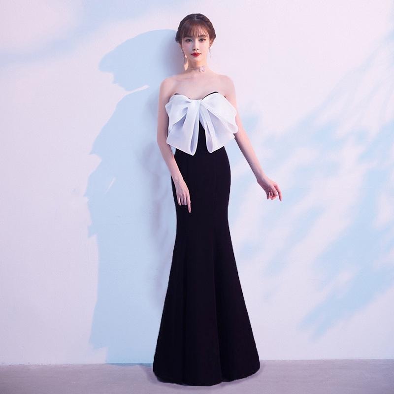 旗艦店白色晚禮服女2023新款抹胸氣質修身名媛高級感魚尾長款主持人禮服-細節圖6