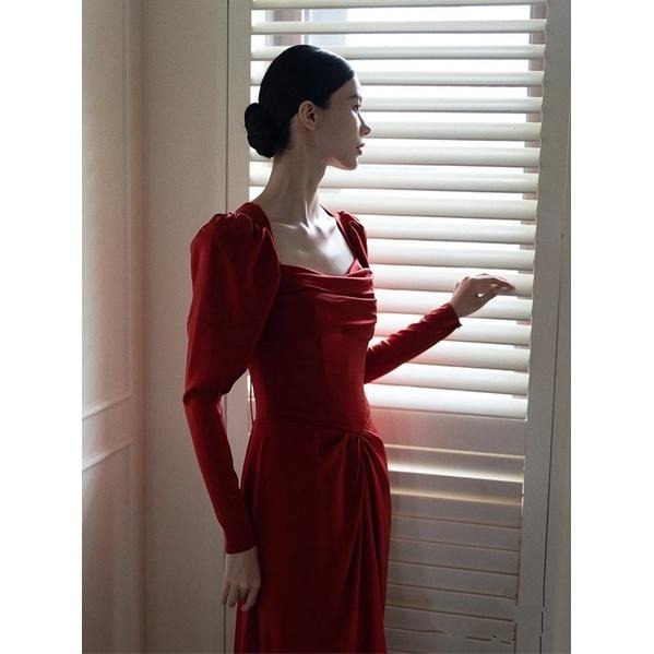 旗艦店韓式緞面輕婚紗白色簡約長袖出門紗新娘氣質魚尾顯瘦晚禮服女-細節圖6