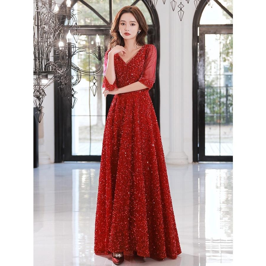 晚宴會小晚禮服裙女年會主持人2023新款夏季訂婚敬酒服新娘禮服-細節圖6