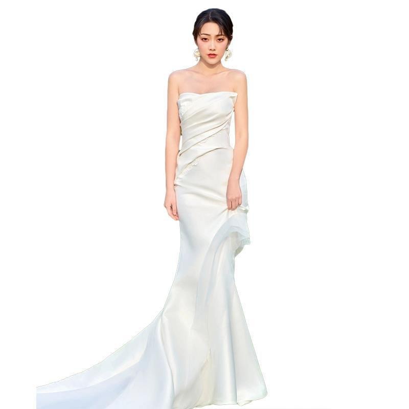 旗艦店輕婚紗高級感超仙森系戶外草坪旅拍出門紗新娘緞面迎賓禮服魚尾裙-細節圖5