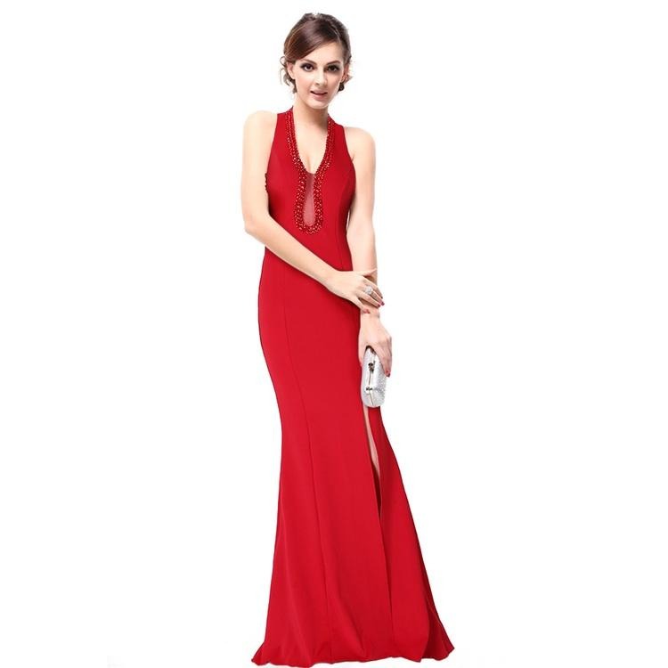 長款修身魚尾開叉掛脖婚紗晚禮服宴會主持-細節圖5