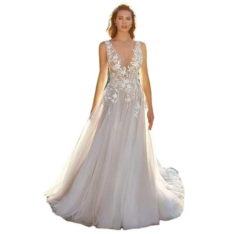 婚紗2023新款簡約森系度假旅拍戶外海邊沙灘外景露背輕婚紗禮服夏-細節圖4