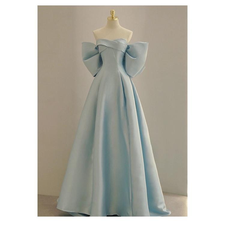 天藍色在逃公主晚禮服抹胸輕奢小眾主持人連衣裙新娘結婚敬酒服-細節圖7