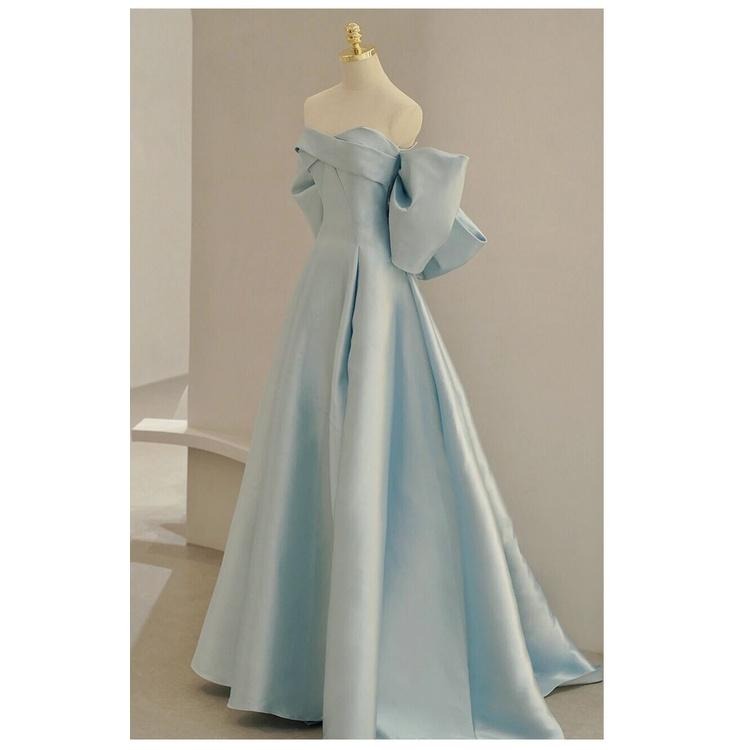 天藍色在逃公主晚禮服抹胸輕奢小眾主持人連衣裙新娘結婚敬酒服-細節圖8