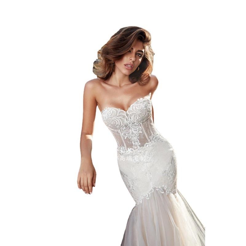 小個子主婚紗2023新款新娘顯瘦抹胸女魚拖尾蕾絲抹胸公主結婚禮服-細節圖4