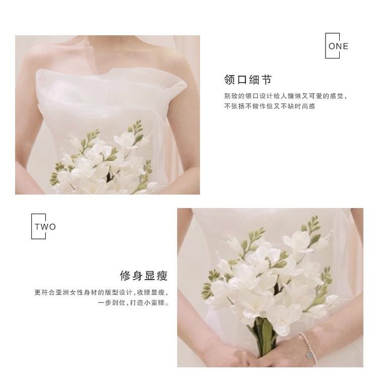 旗艦店緞面魚尾輕婚紗氣質抹胸新娘出門紗簡約戶外草坪旅拍法式拖尾婚紗-細節圖9