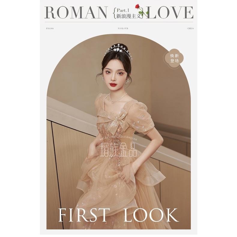 晚禮服女2023新款宴會氣質輕奢小眾香檳色法式方領年會藝考禮服裙-細節圖8