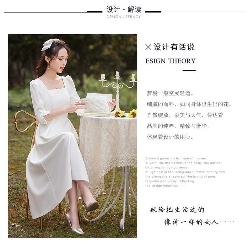 旗艦店領證登記法式小白裙春季輕婚紗白裙子禮服伴娘服長袖訂婚連衣裙女-細節圖9