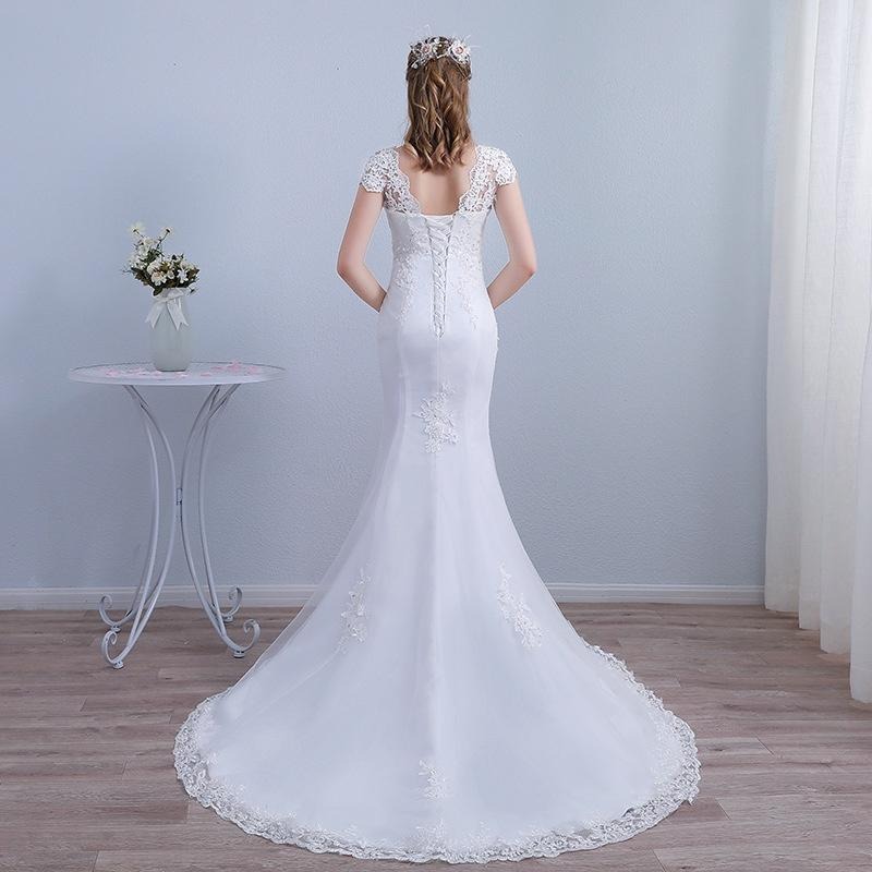 婚紗禮服2023夏季款新娘結婚齊地白色簡約修身顯瘦女韓版連衣裙-細節圖4