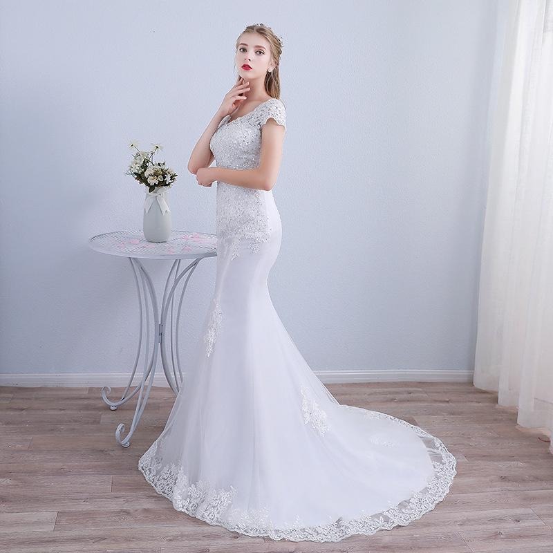 婚紗禮服2023夏季款新娘結婚齊地白色簡約修身顯瘦女韓版連衣裙-細節圖5