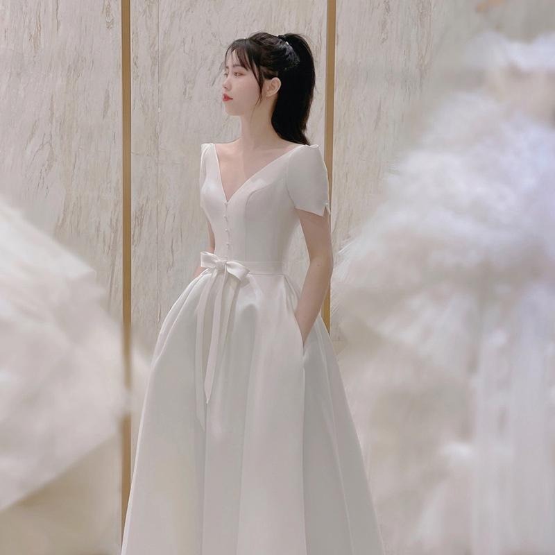 旗艦店法式晚禮服晚宴宴會輕婚紗新娘敬酒服春季主持人美聲獨唱演出服女-細節圖4