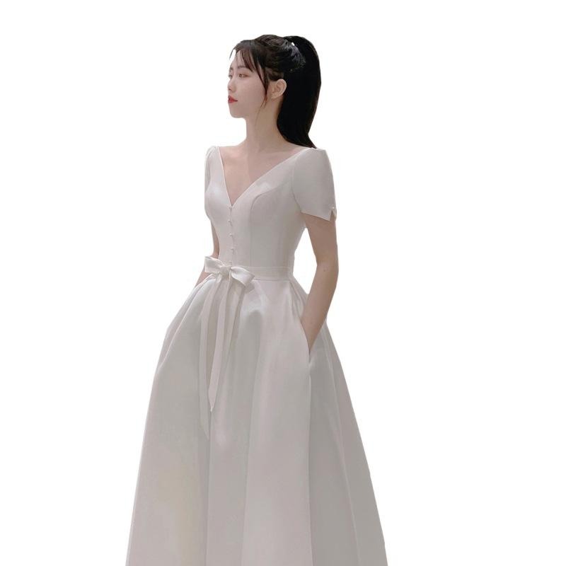 旗艦店法式晚禮服晚宴宴會輕婚紗新娘敬酒服春季主持人美聲獨唱演出服女-細節圖5