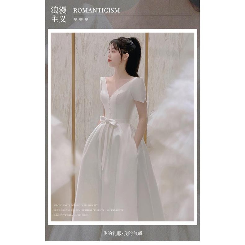 旗艦店法式晚禮服晚宴宴會輕婚紗新娘敬酒服春季主持人美聲獨唱演出服女-細節圖6