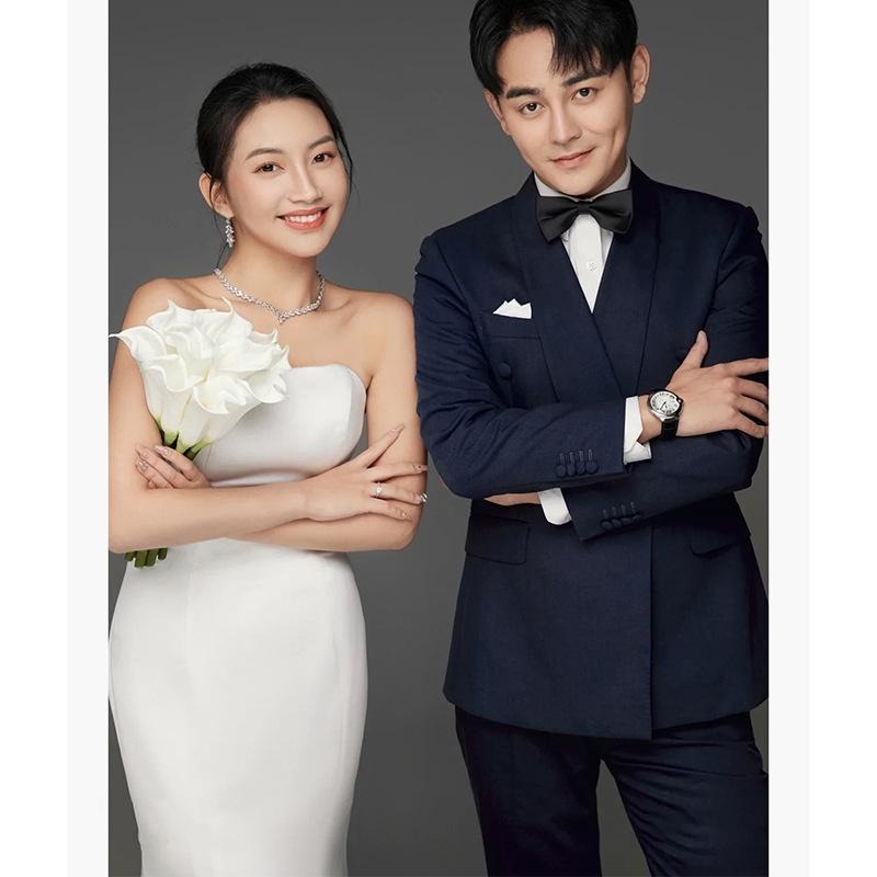 旗艦店緞面輕婚紗性感抹胸修身魚尾法式簡約新娘晚禮服女森系旅拍出門紗-細節圖4