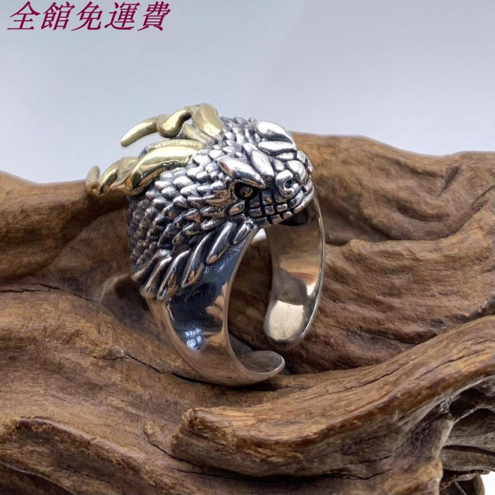 新款個性蛟龍男士開口戒指霸氣龍蛇指環單身戒復古飾品泰銀潮-細節圖3