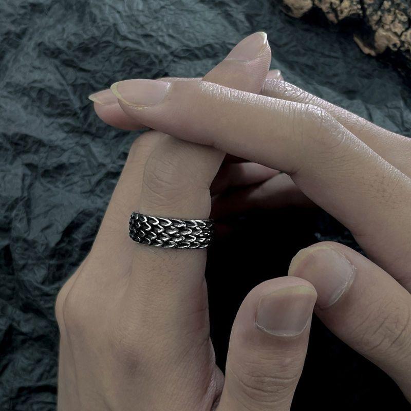 龍鱗戒指男潮ins復古冷淡風高級簡約單身戒嘻哈食指鈦鋼男士指環-細節圖3
