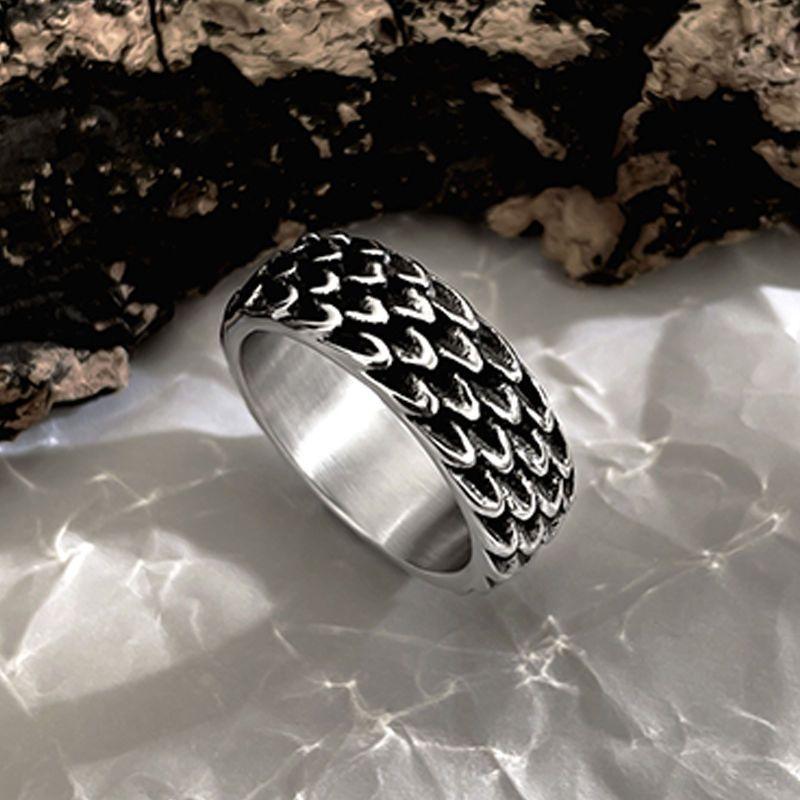 龍鱗戒指男潮ins復古冷淡風高級簡約單身戒嘻哈食指鈦鋼男士指環-細節圖5