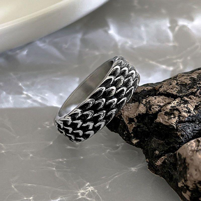 龍鱗戒指男潮ins復古冷淡風高級簡約單身戒嘻哈食指鈦鋼男士指環-細節圖6
