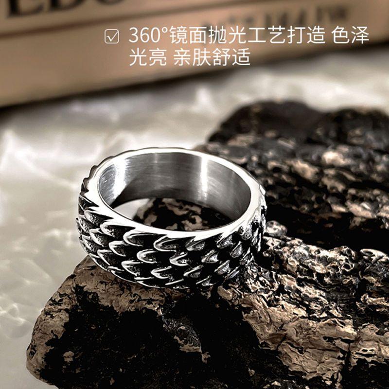 龍鱗戒指男潮ins復古冷淡風高級簡約單身戒嘻哈食指鈦鋼男士指環-細節圖7