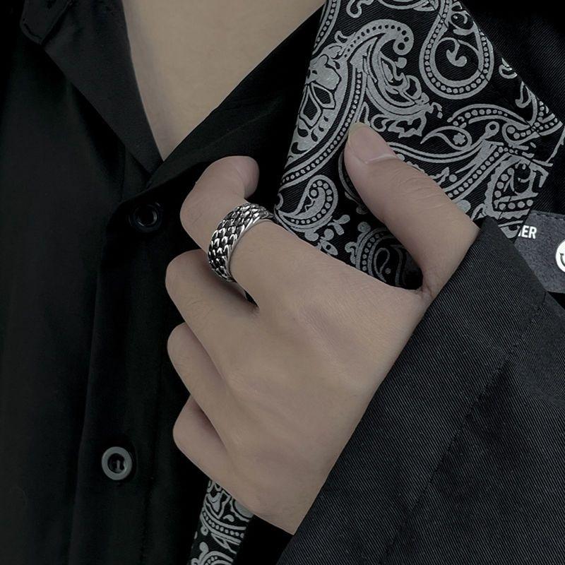 龍鱗戒指男潮ins復古冷淡風高級簡約單身戒嘻哈食指鈦鋼男士指環-細節圖8