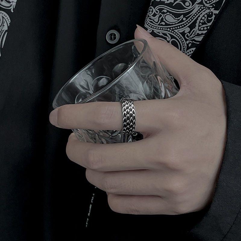 龍鱗戒指男潮ins復古冷淡風高級簡約單身戒嘻哈食指鈦鋼男士指環-細節圖9