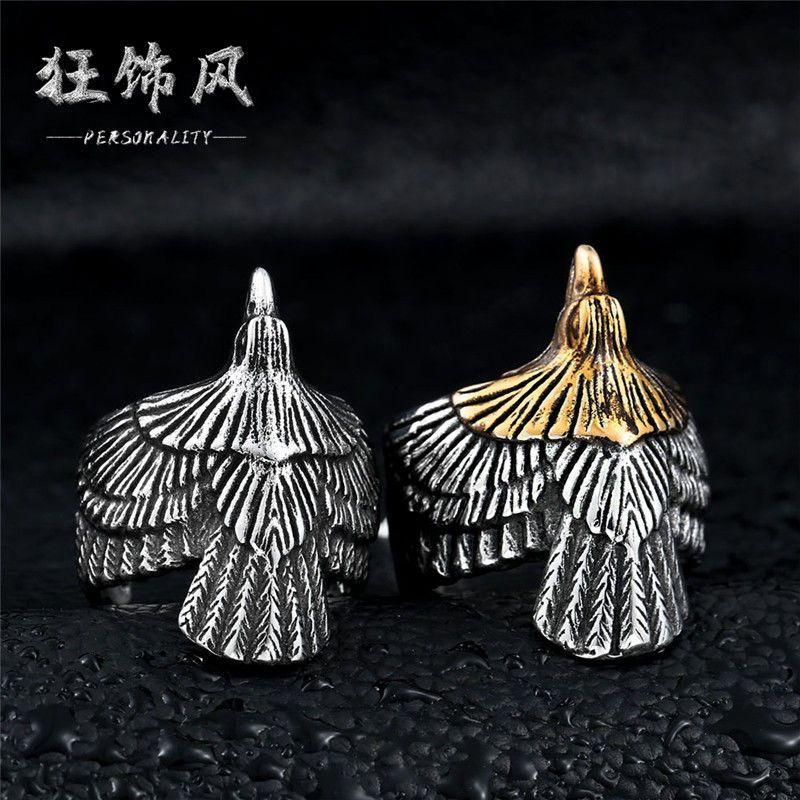 狂飾風 飛鷹戒指男潮人霸氣朋克鷹戒時尚鈦鋼情侶戒子指環手飾品-細節圖5