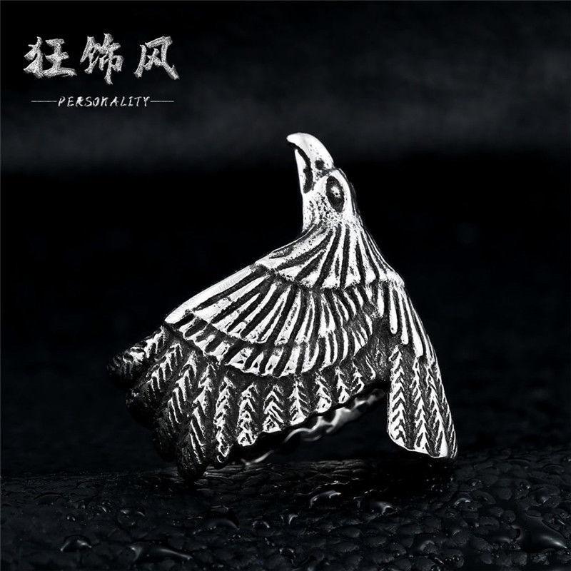 狂飾風 飛鷹戒指男潮人霸氣朋克鷹戒時尚鈦鋼情侶戒子指環手飾品-細節圖6