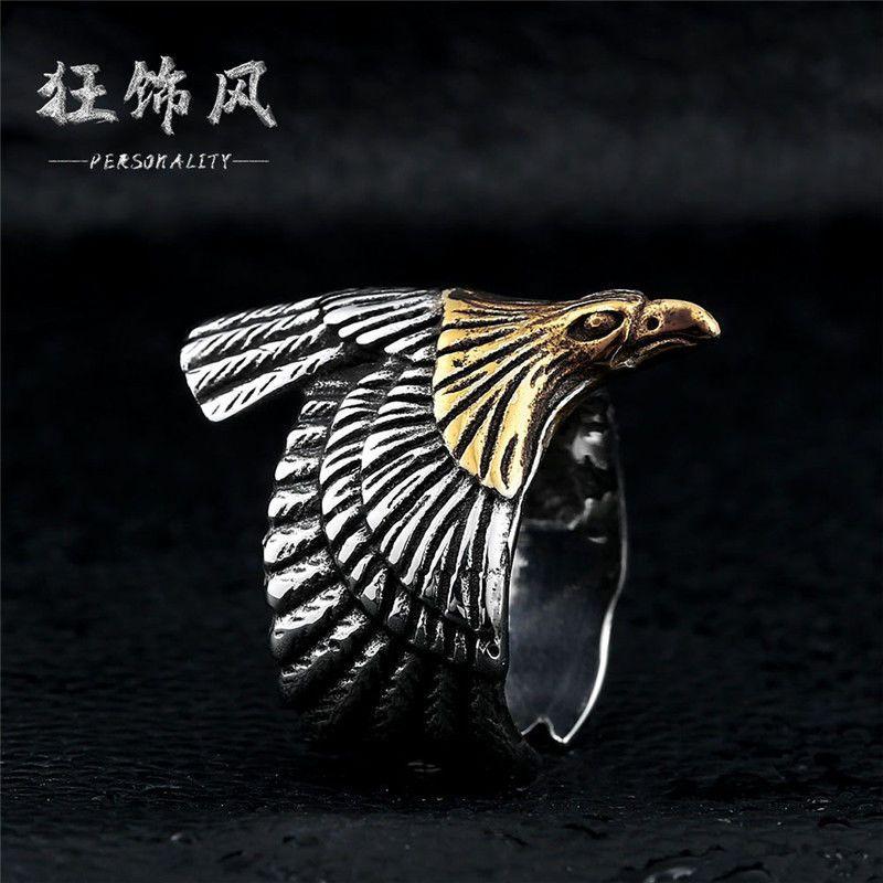 狂飾風 飛鷹戒指男潮人霸氣朋克鷹戒時尚鈦鋼情侶戒子指環手飾品-細節圖7