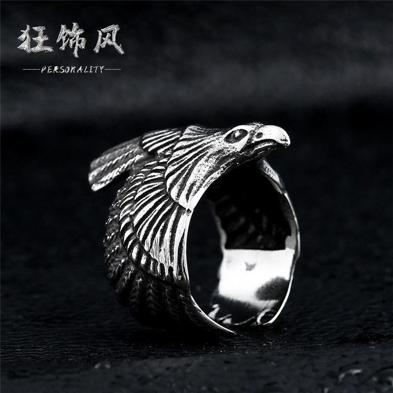 狂飾風 飛鷹戒指男潮人霸氣朋克鷹戒時尚鈦鋼情侶戒子指環手飾品-細節圖8