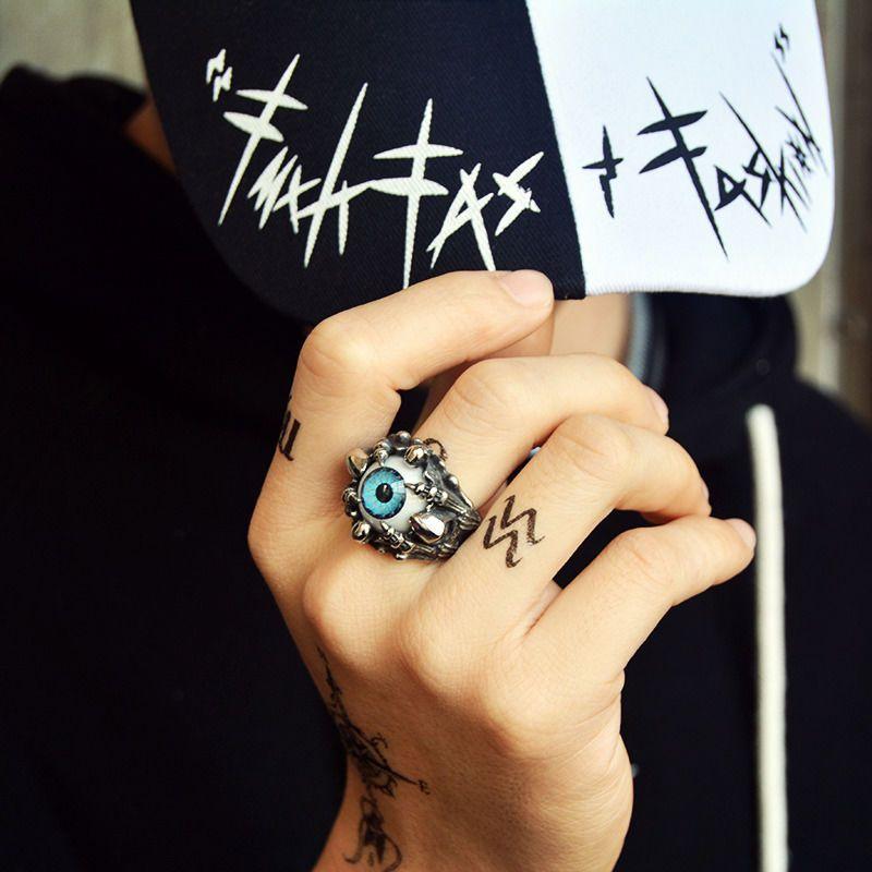 狂飾風 霸氣個性惡魔之眼戒指男潮復古骷髏指環鈦鋼立體浮雕設計-細節圖2