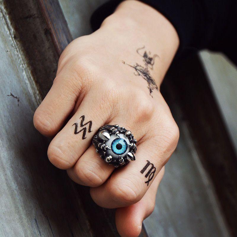 狂飾風 霸氣個性惡魔之眼戒指男潮復古骷髏指環鈦鋼立體浮雕設計-細節圖4
