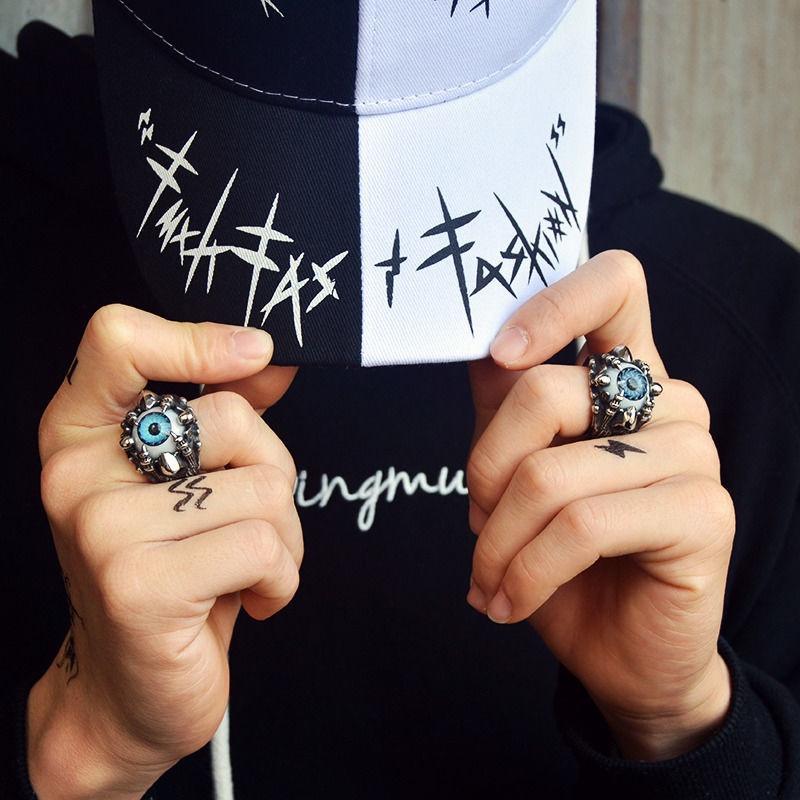 狂飾風 霸氣個性惡魔之眼戒指男潮復古骷髏指環鈦鋼立體浮雕設計-細節圖9