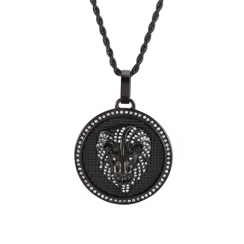 爆款>>搖滾嘻哈圓形吊墜飾品 潮人復古電鍍18k金微鑲鋯石獅子頭男士項鏈-細節圖6