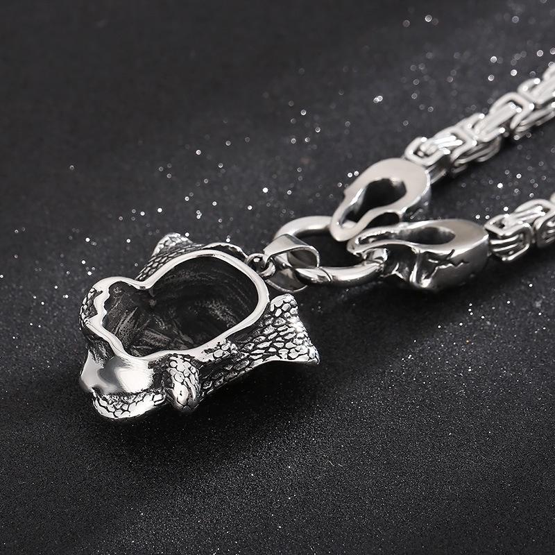 爆款>>歐美復古朋克風鬼頭吊墜 暗黑霸氣蛇王骷髏頭男士鈦鋼帝王鏈項鏈-細節圖4