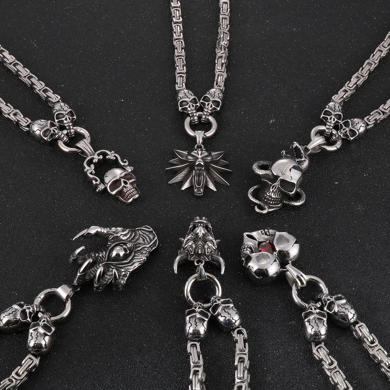 爆款>>復古骷髏頭系列吊墜 萬圣節魔爪鑲紅寶石鬼頭鈦鋼男士帝王鏈項鏈-細節圖2