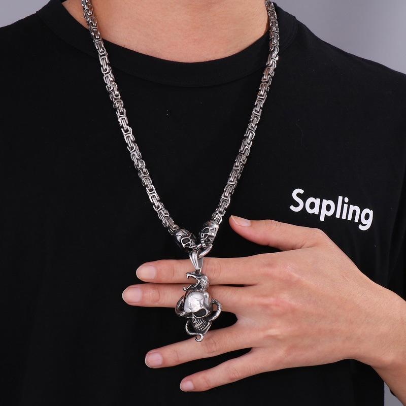 爆款>>復古骷髏頭系列吊墜 萬圣節魔爪鑲紅寶石鬼頭鈦鋼男士帝王鏈項鏈-細節圖3