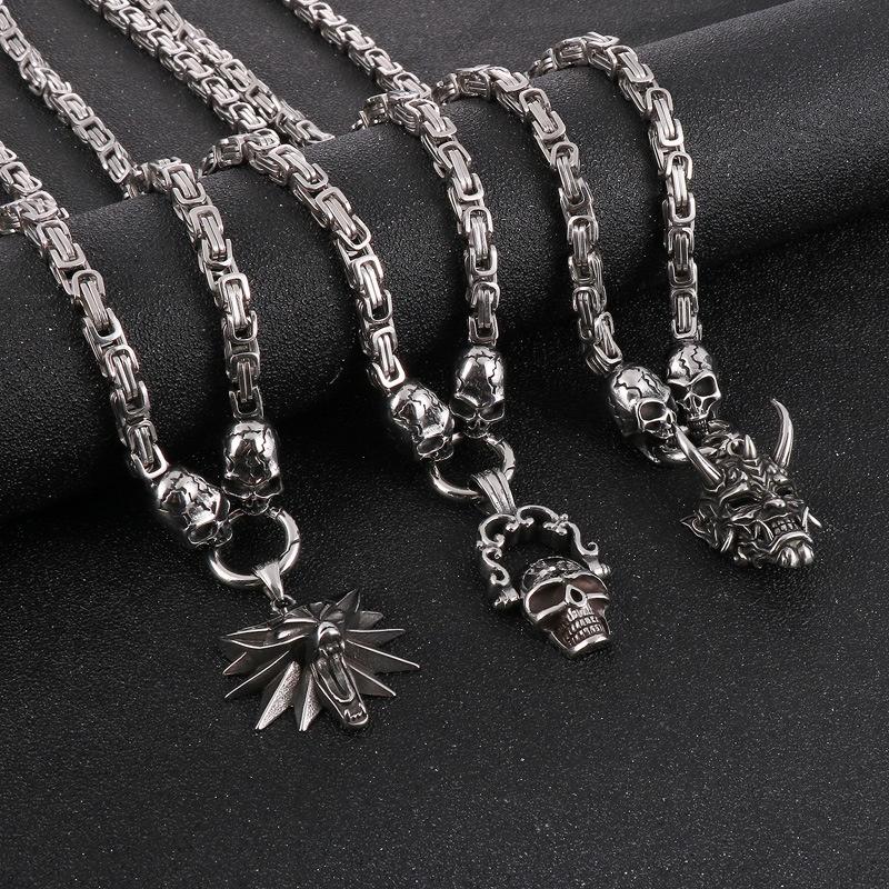 爆款>>復古骷髏頭系列吊墜 萬圣節魔爪鑲紅寶石鬼頭鈦鋼男士帝王鏈項鏈-細節圖4