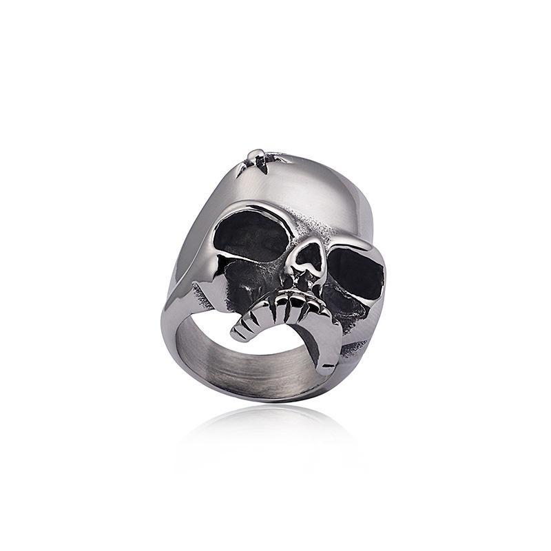 爆款>>歐美朋克哥特搖滾個性骷髏頭鈦鋼鑄造男士戒指 復古鈦鋼指環-細節圖4