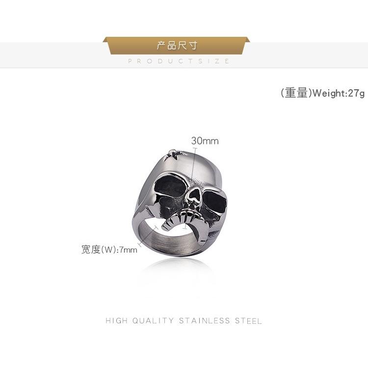 爆款>>歐美朋克哥特搖滾個性骷髏頭鈦鋼鑄造男士戒指 復古鈦鋼指環-細節圖8